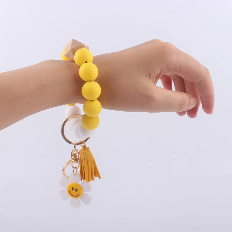 Portable Silicone Key Chain Wristlet Yellow House Car Keychain Beaded Key Ring Bracelet for Women Men Key Chain Holder