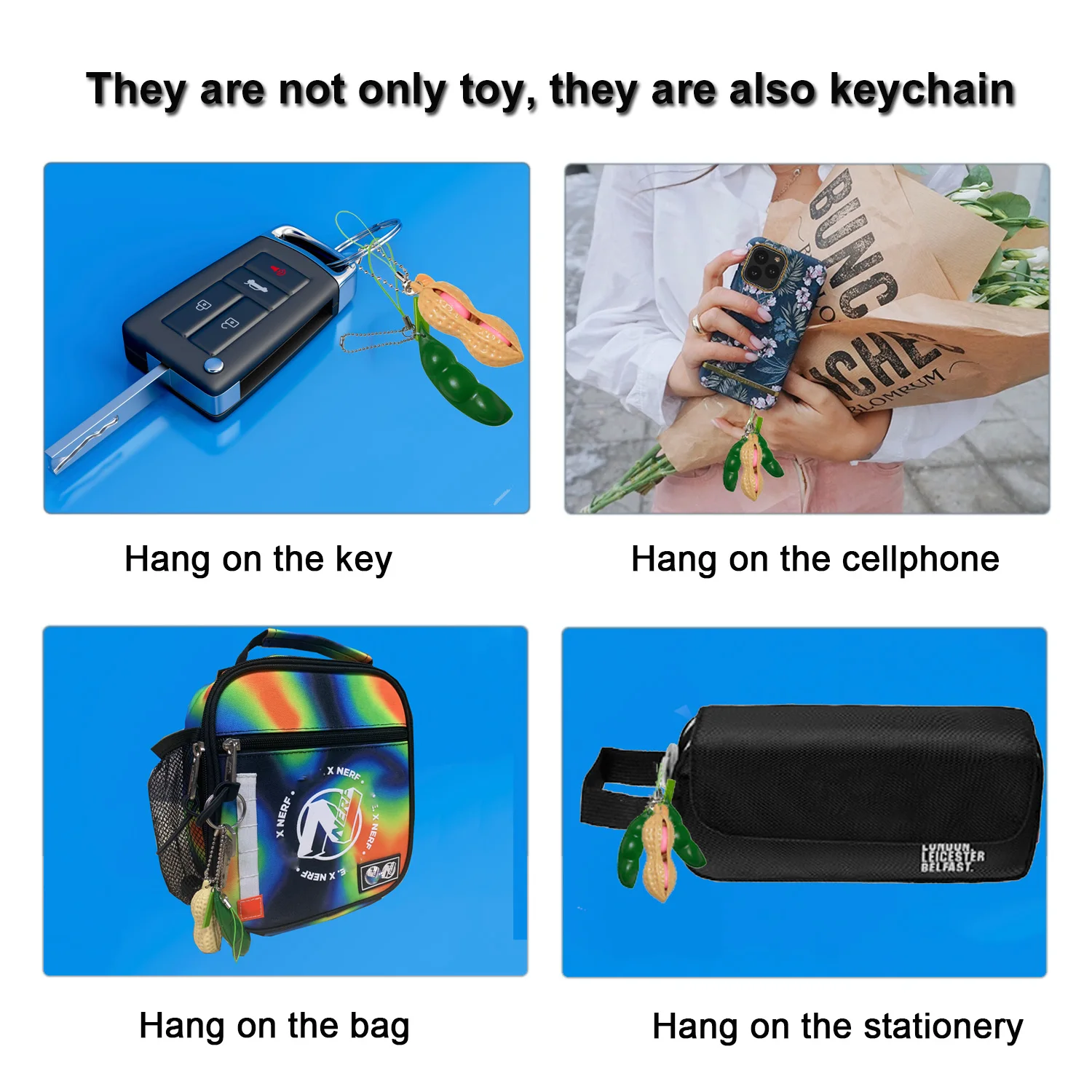 Squeez Beans Peas Pea nuts Keychain Fidget Toys Squishy Anti Stress Reliever Relief Squeeze Edamame Soybean Toy