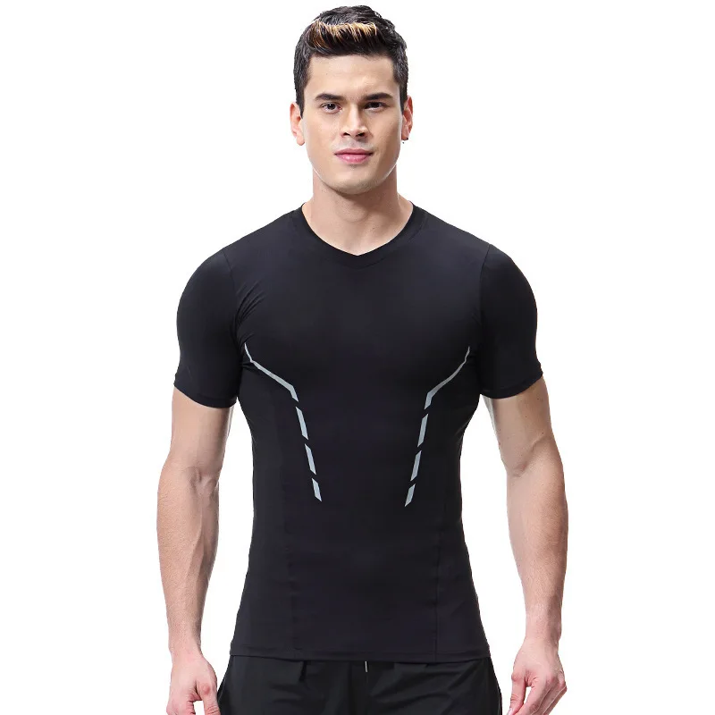 OEM Logo Tight-fitting quick-drying t-shirt cotton gym running V-neck t-shirt cotton sportswear short-sleeved fitness clothes