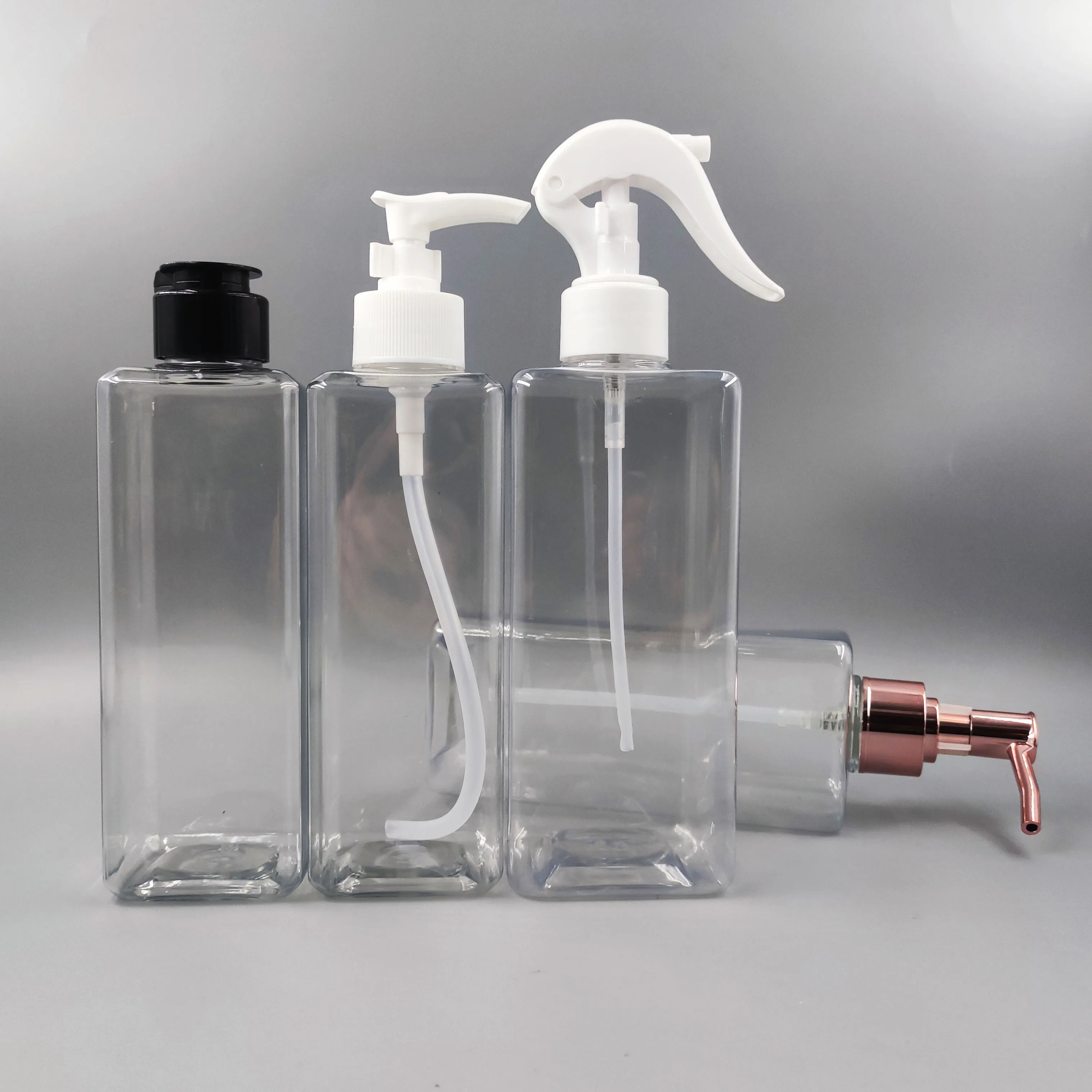 Empty custom color 500ml square transparent  body lotion liquid soap shampoo dispenser PET plastic bottles suppliers
