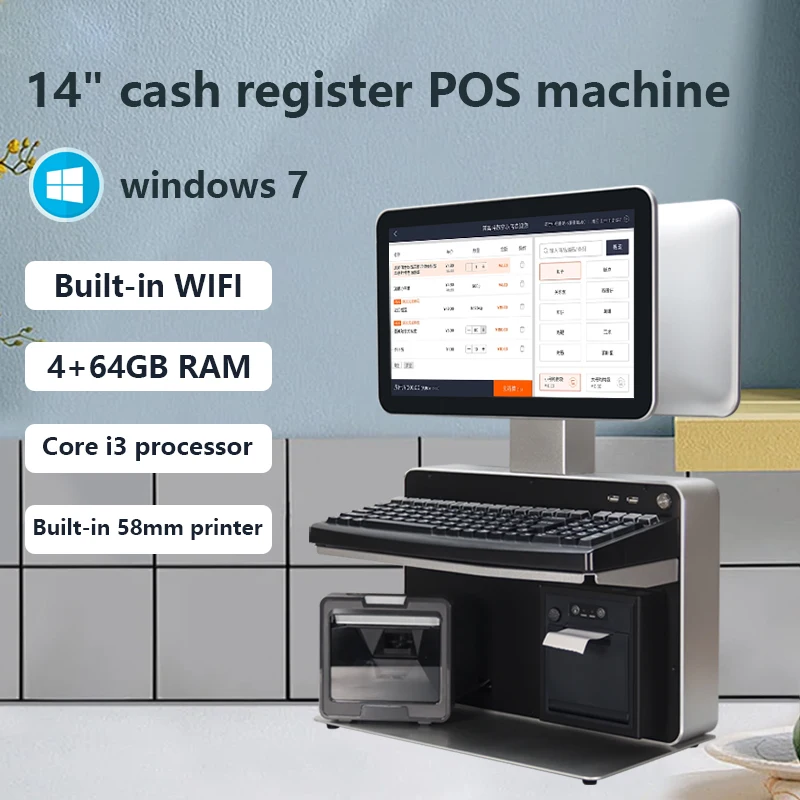 kiosk dual screen 14inch touch pos terminal machine all in one pos software android Mobile POS System retail Cash Register