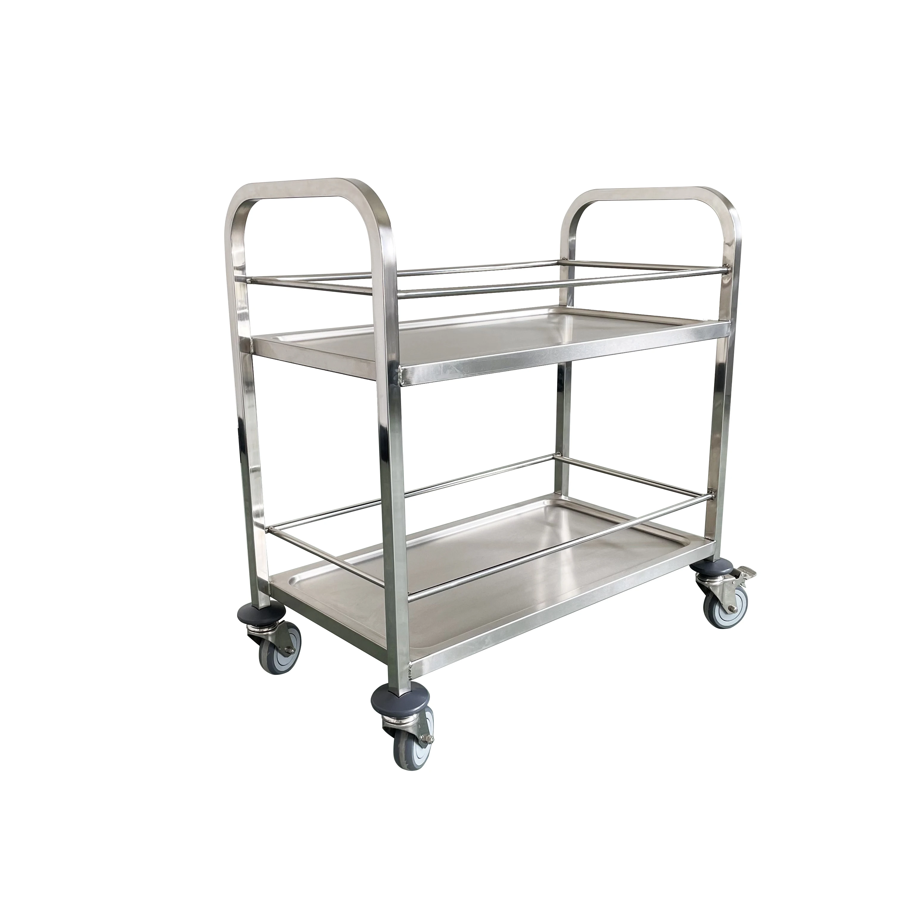Jincheng High quality Food and Beverage Solid Stainless steel 2 Tiers Dining Cart Customised Kitchen Drinking Trolley