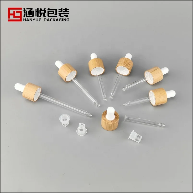 18mm bamboo dropper cap cosmetic dropper serum dropper with glass pipette and wiper plug for essential oil bottle