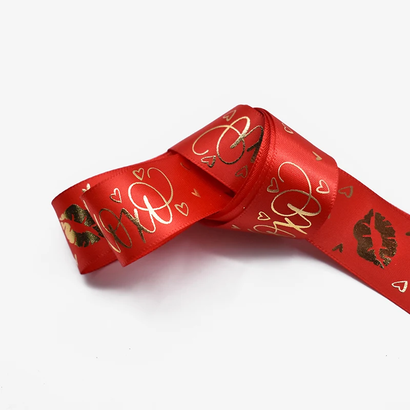 Hanfan Factory Ribbon Spot Wholesale 2.5cm Gilding Ribbon Polyester Diy Gift Bags Birthday Gift Ribbon