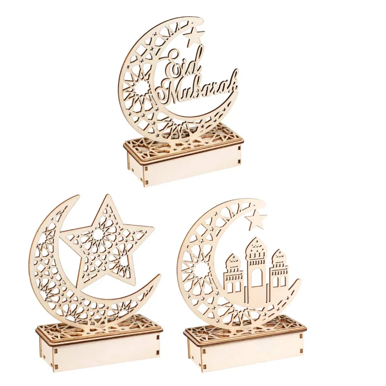 Украшения для Рамадан Mubarak Eid, деревянные Лунные звезды, фонари, настольные украшения для дома, товары для вечеринок, восемь узоров