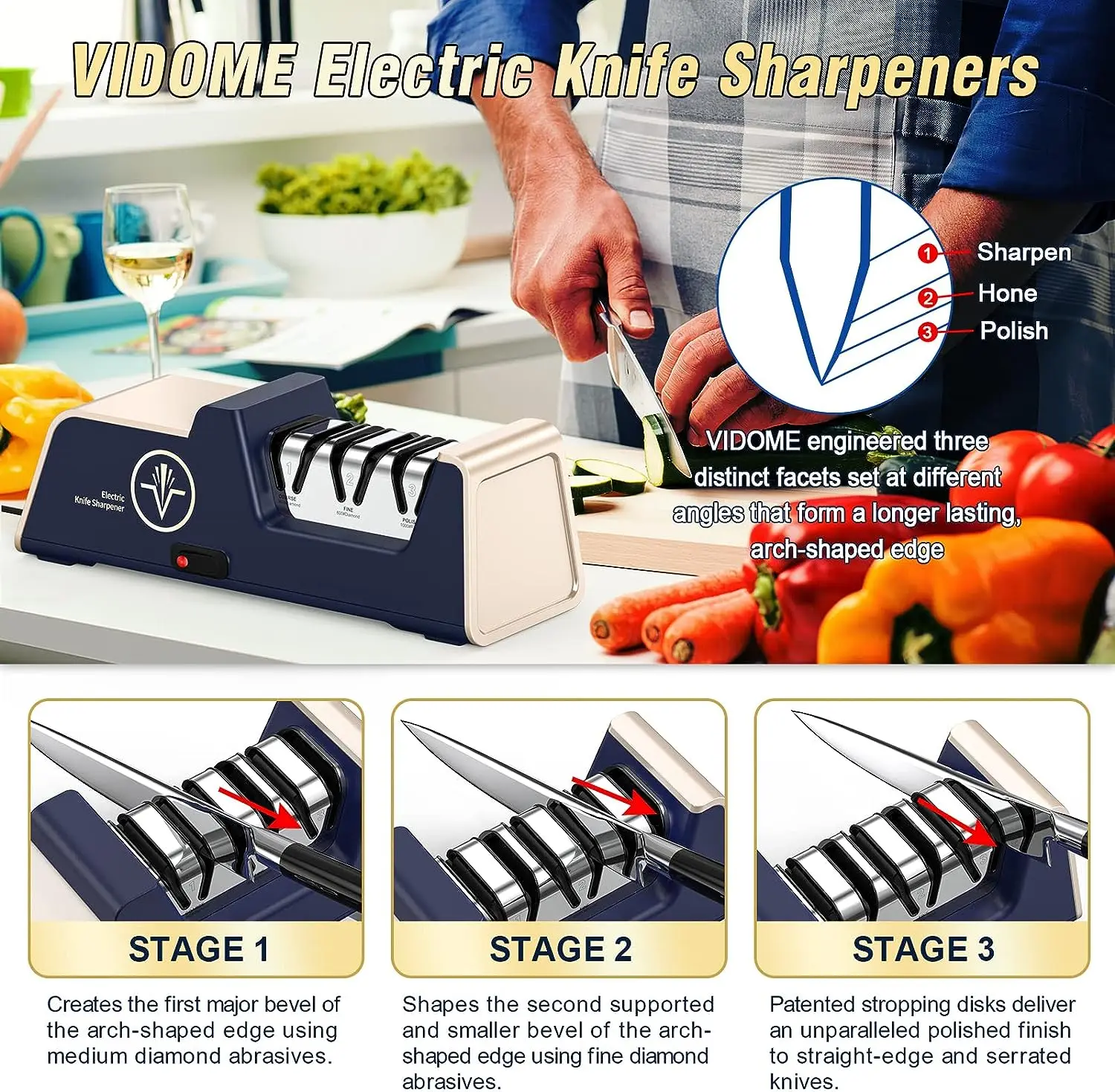 3 Stage Electric Knife Grinder Kitchen Knives Accessory Diamond Resin Wheel for Ceramic and Metal Knife Sharpen