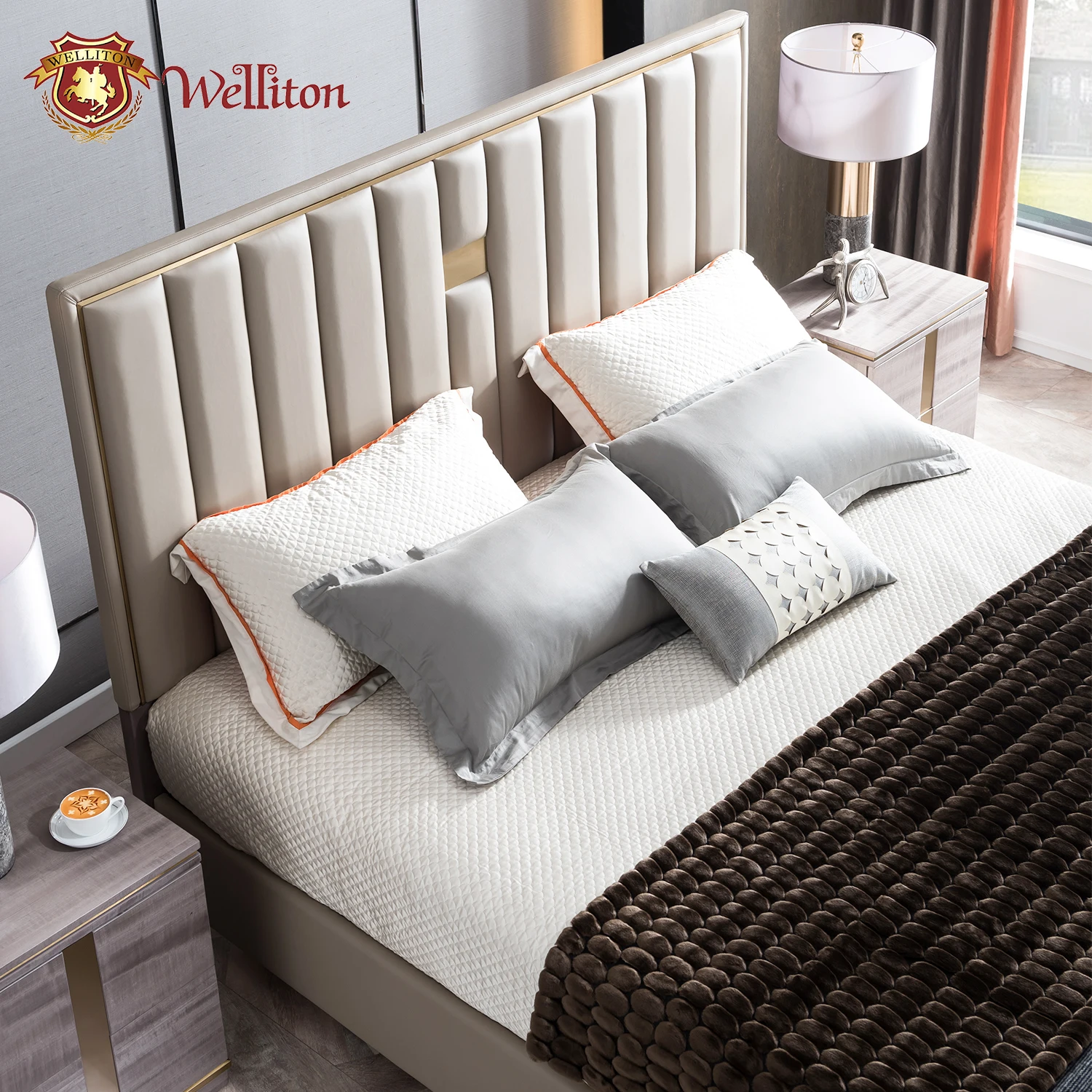 Welliton OEM & ODM древесины американский стиль A802-113 секционный набор мебели для спальни мебель современная роскошная двуспальная кровать