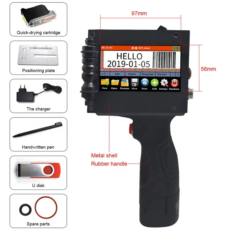
Handheld Inkjet Printer multi-language Handjet Portable Printer printing height 2-25.4mm 