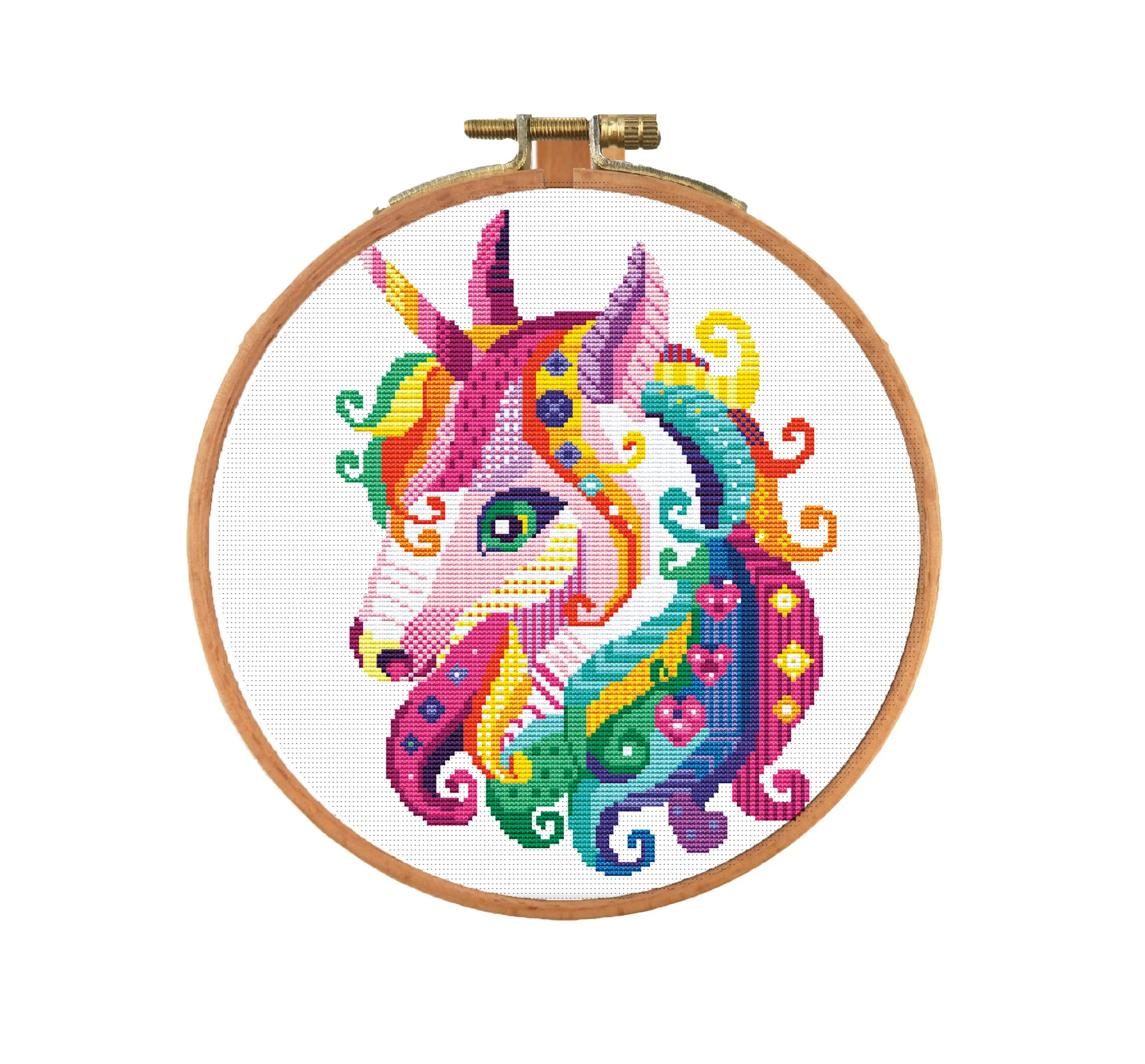 14.2 Inch Unicorn Cross Stitch&Threads&Needles& Fabric &Printed Color Pattern Without Hoop