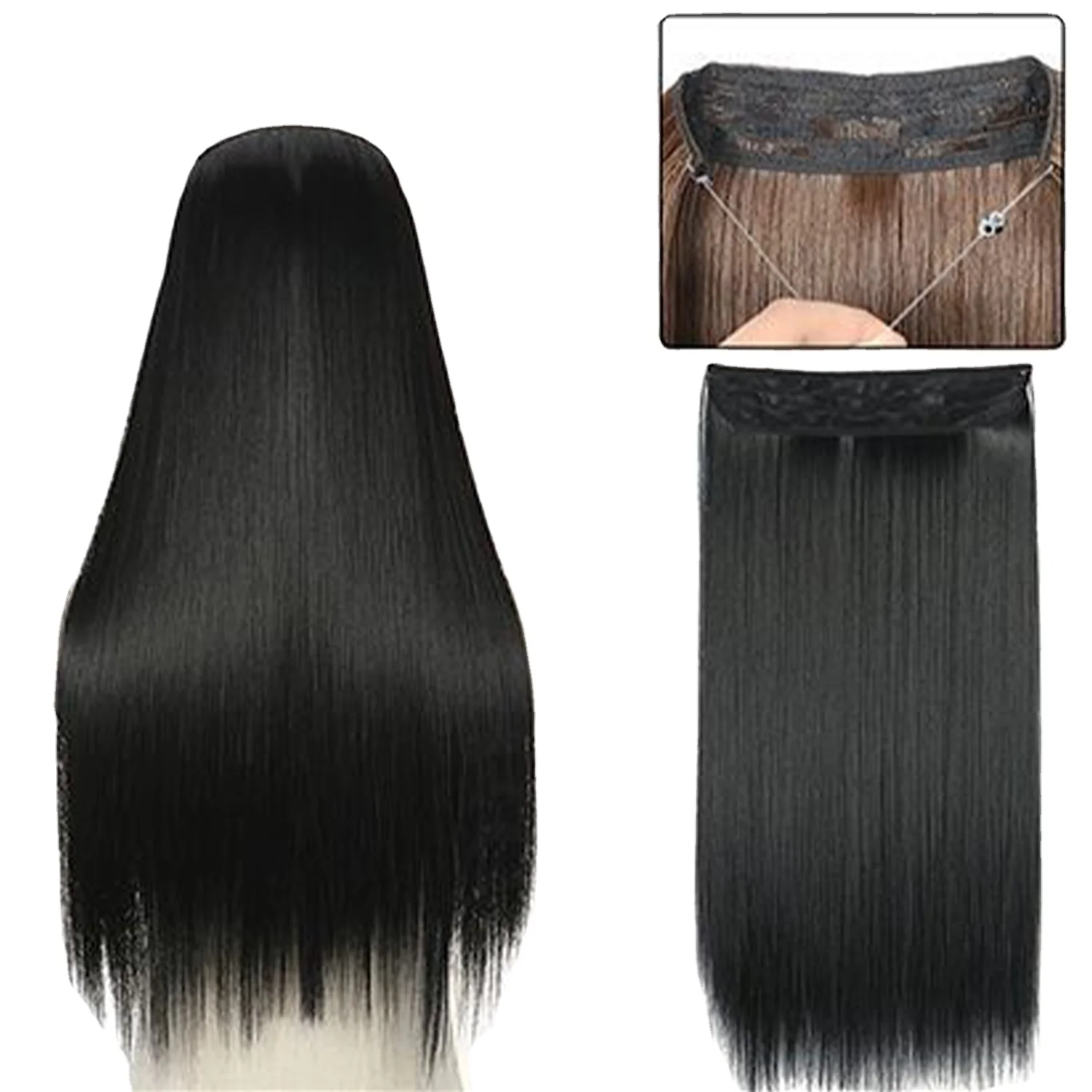 Wholesale Fish Line Nature Hair Extensions Wire Hair Extensions Clip In Invisible Wire Synthetic Hair Extensions For Women