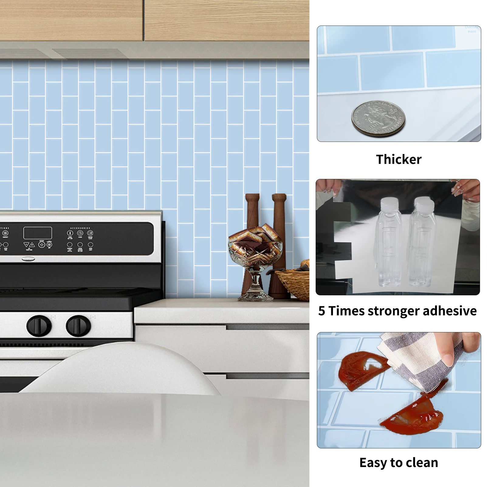 Eco-friendly Stick on Tiles Peel and Stick Blue subway Tile Backsplash Self-Adhesive Wall Tiles for Kitchen and Bathroom