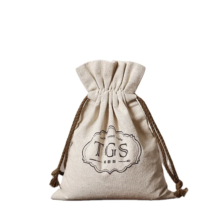 Recycled Burlap Jute Linen  Drawstring Packaging Bag Jewelry Pouch