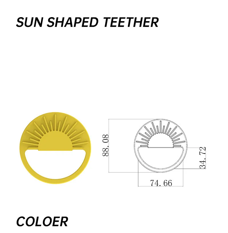 Non Toxic Organic Food Grade BPA Free Infant Nursing Pendant Chewing Sensory Teething Sun Shape Silicone Teether Toys