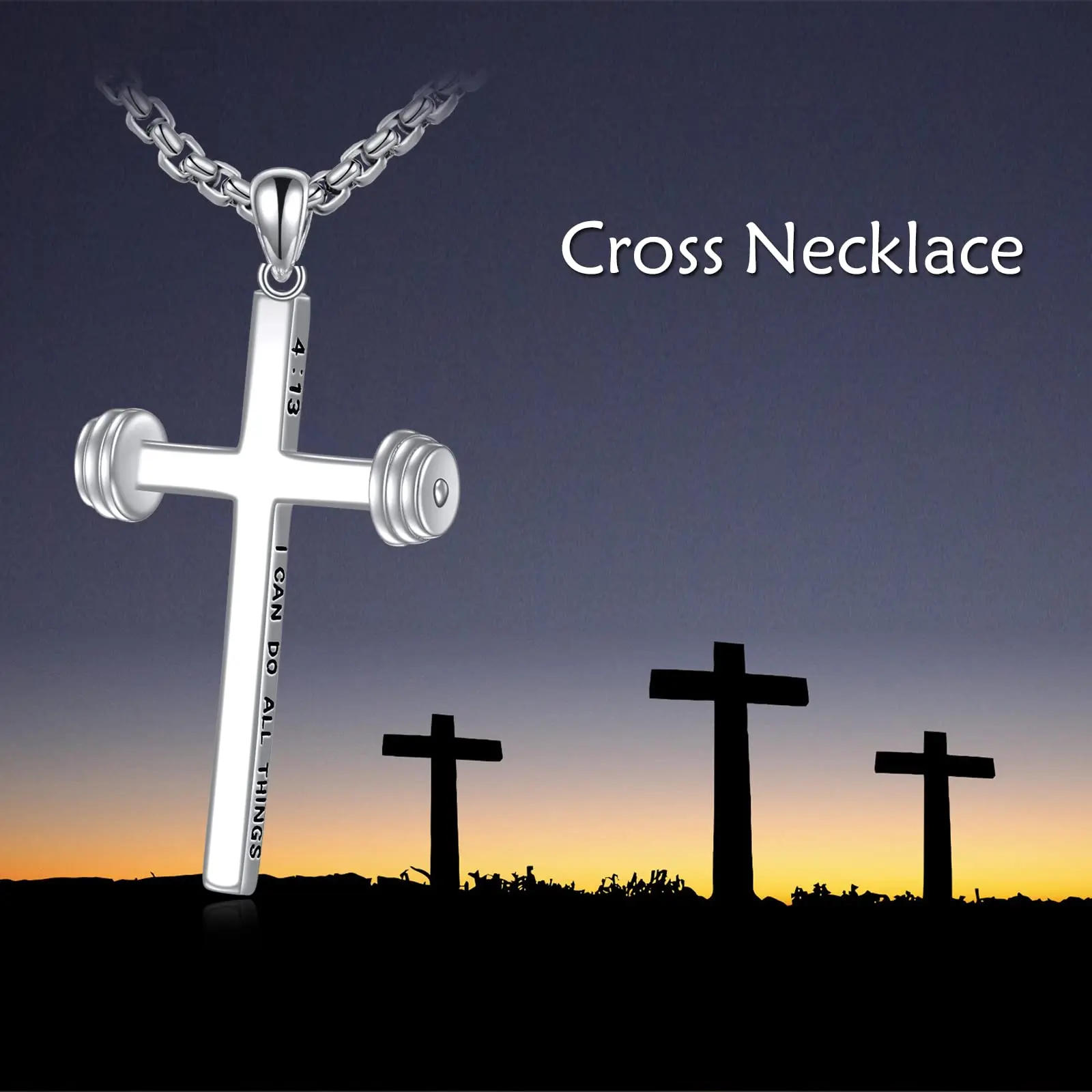 Dumbbell Cross Pendant 925 Sterling Silver Jewelry Sport Necklace For Men Women