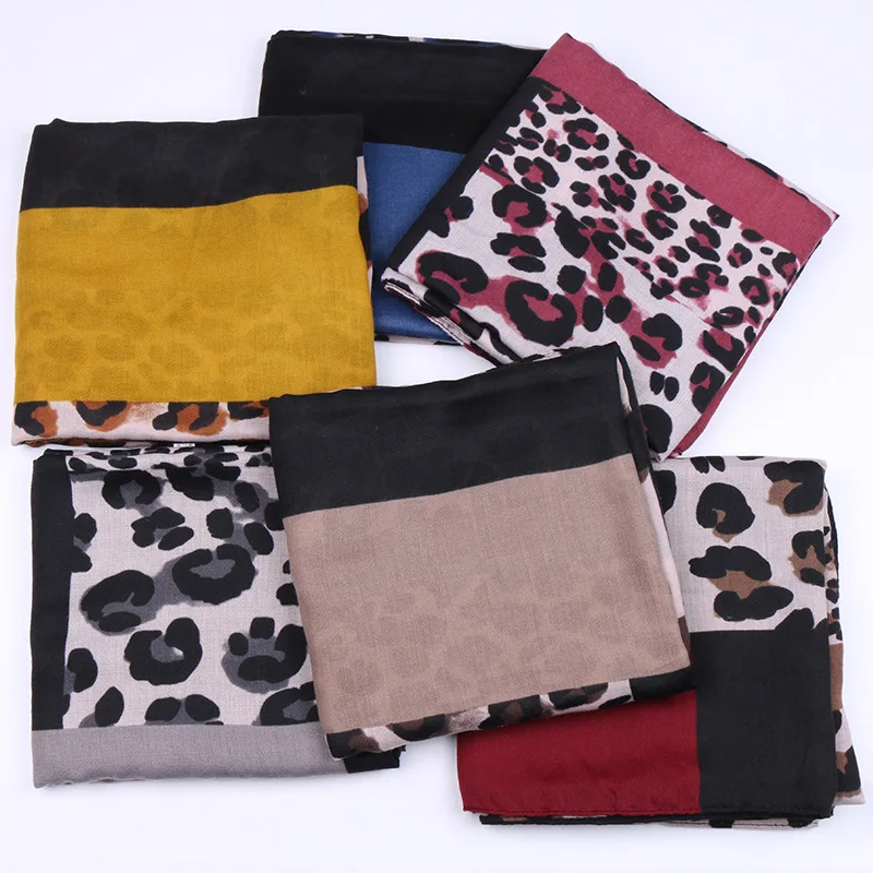 Fashion Women Autumn Scarves Wrap Pashmina Striped Geometric Long Shawl Leopard Print Cotton Scarf