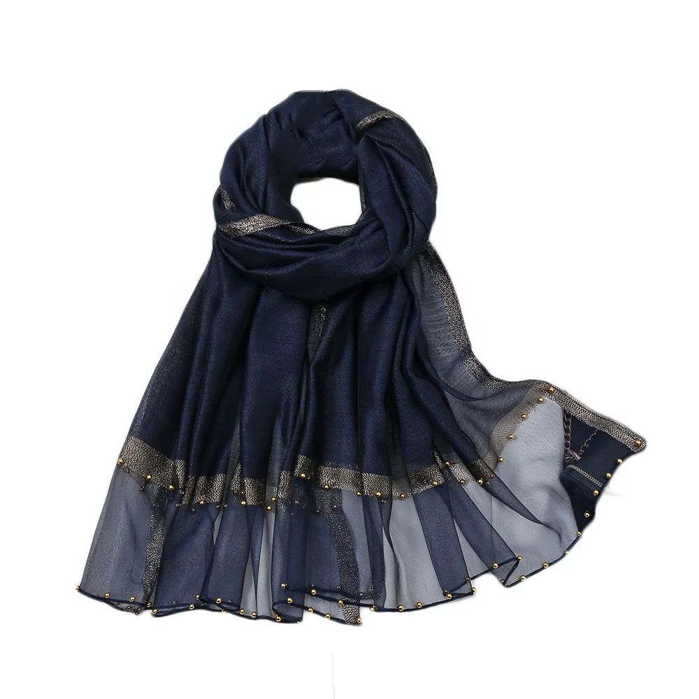 JYL длинный 70*190 см Высококачественный хиджаб темпераментный женский мусульманский шарф из Mulberrysilk с жемчугом Подарочная шаль