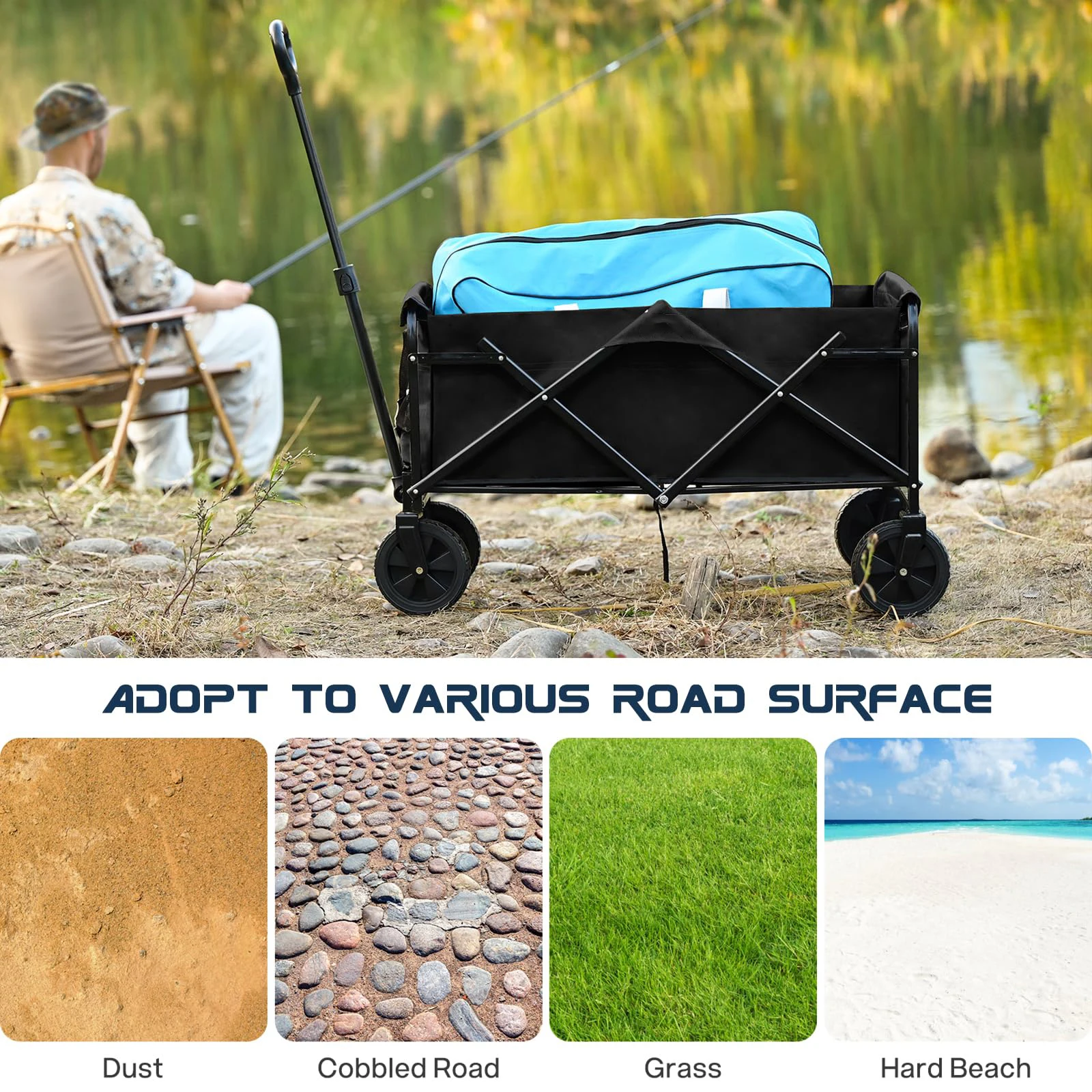 Factory Direct Folding Wagon with Wheels - Heavy Duty Folding Utility Wagon for Outdoor Camping Gardens