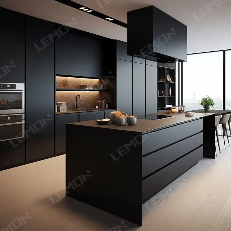 Cuisine Complete Modern De Luxe Black Luxury Cupboard Custom Marble Island Furniture Modern Kitchen Cabinets Sets