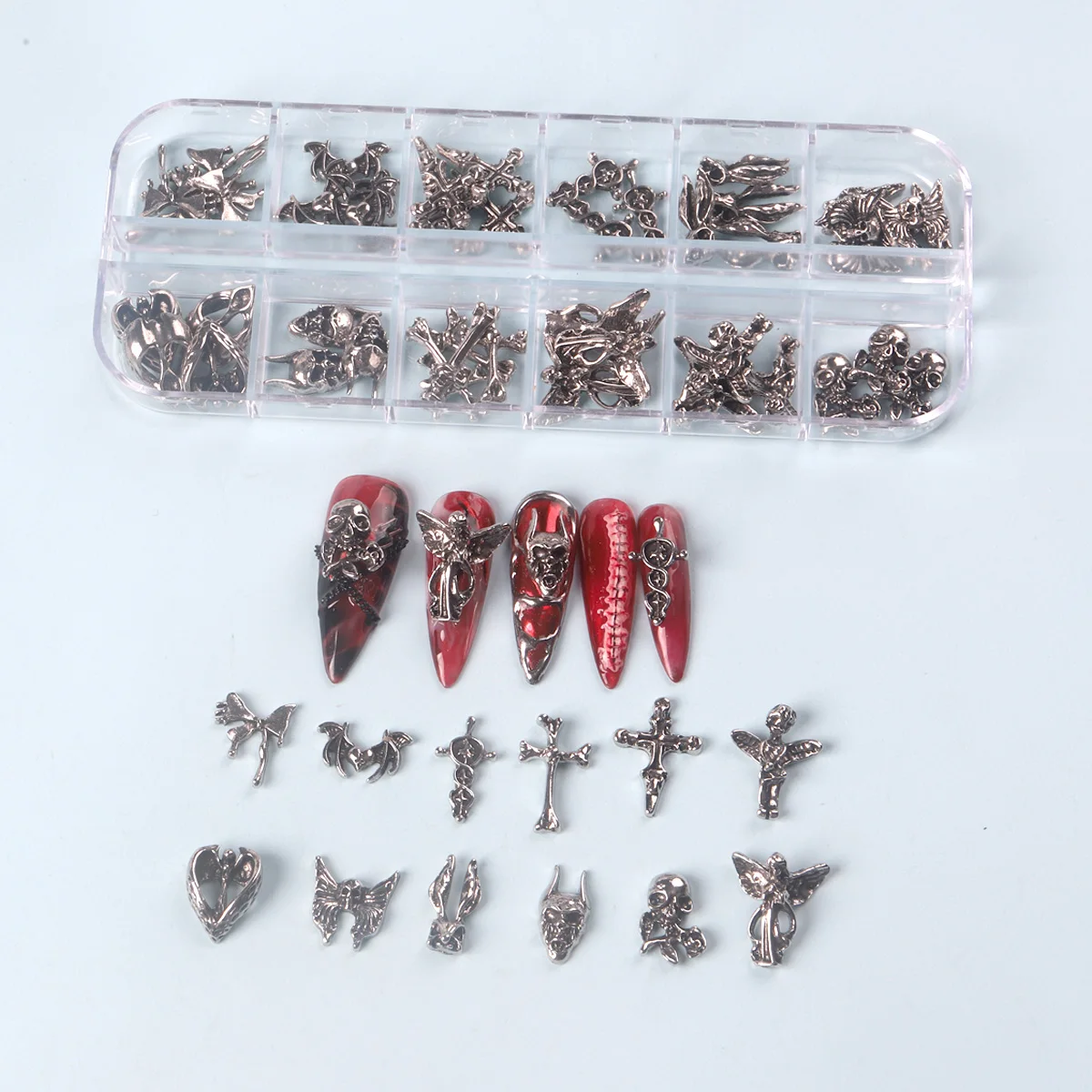 TSZS 3D Silver Punk Cross Shaped Halloween Nail Art Charms Metal Alloy Nail Art Manicure Jewelry For DIY Nail Accessories