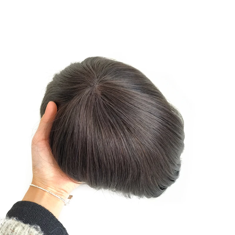 Full Thin Skin PU Reverse Knots Base Natural Human Hair Man Woman Toupee