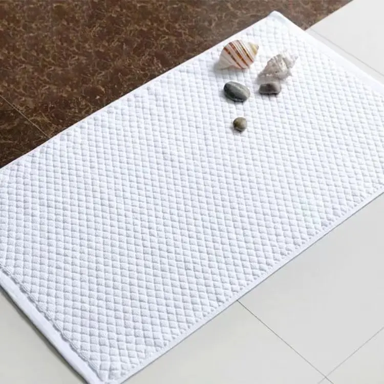 Customized hotel white cotton bathroom non-slip thick absorbent bath mat