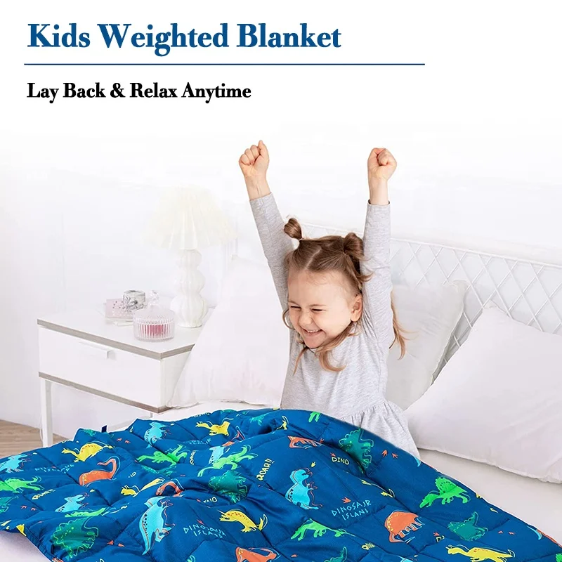 best seller custom dinosaur print sensory 5lbs glass beads kids cotton weighted blanket for children