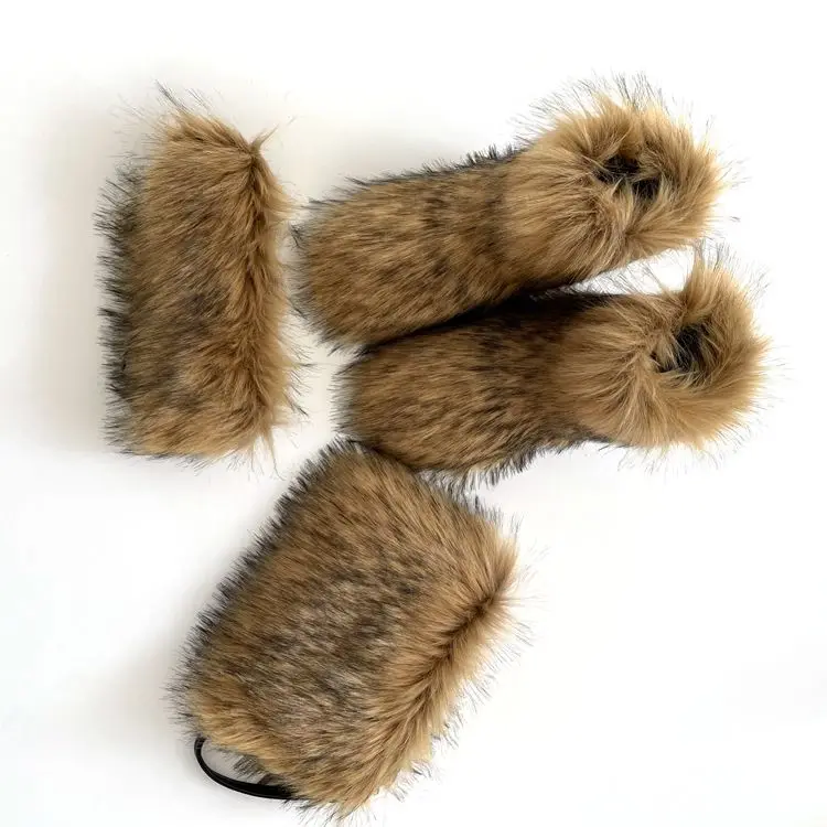 Hot sale Women faux raccoon fur boots with matching purse and