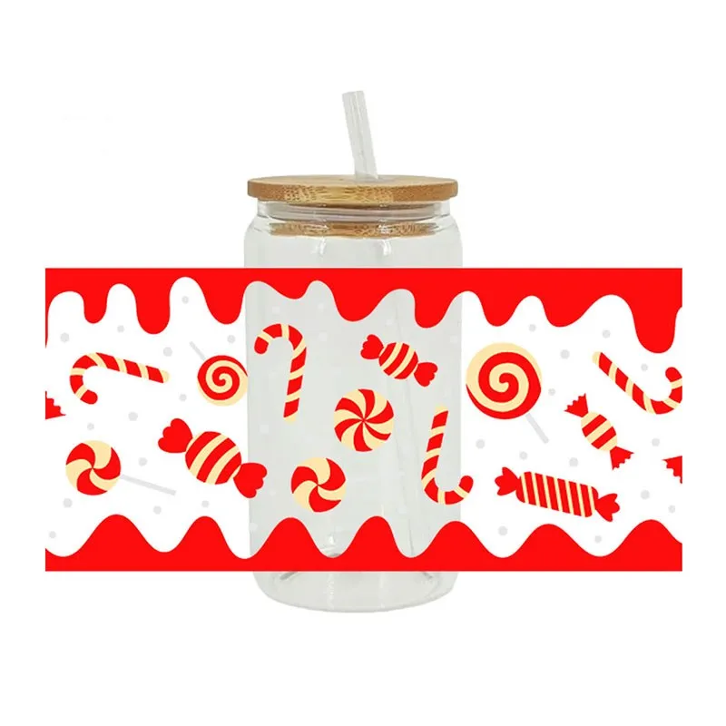 DIY Waterproof Custom Decals For The 16oz Libbey Glasses Wraps Bottles Cup Can UV DTF Transfer Sticker Christmas trees