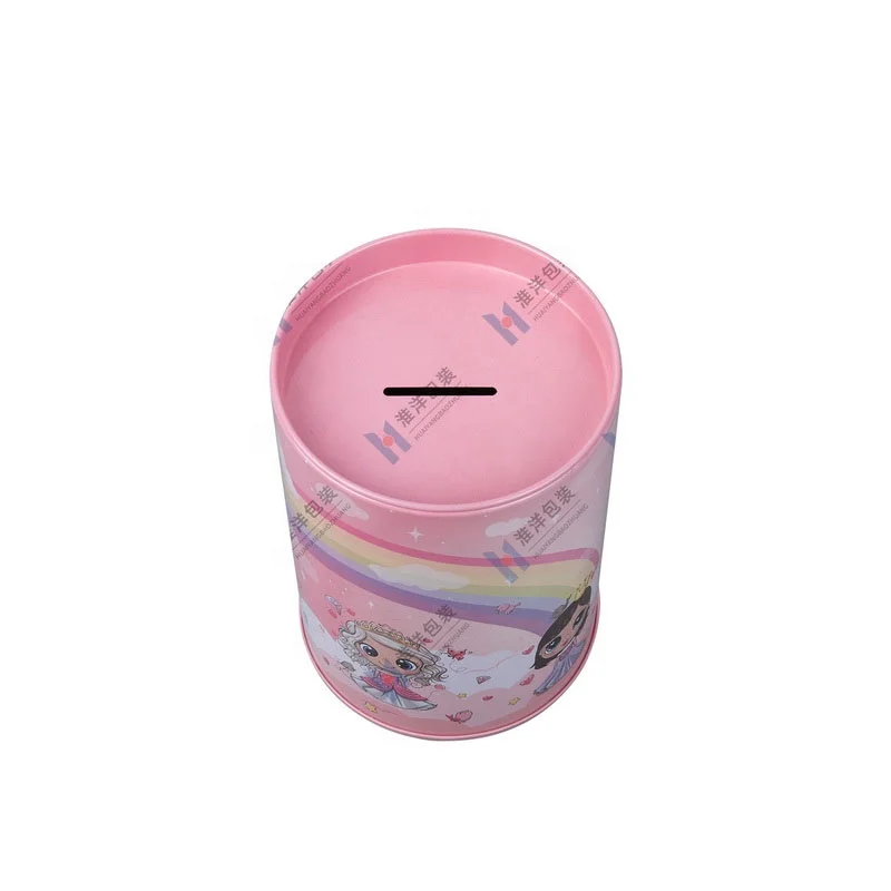Round tin money box coin bank saving box metal piggy bank with princess design