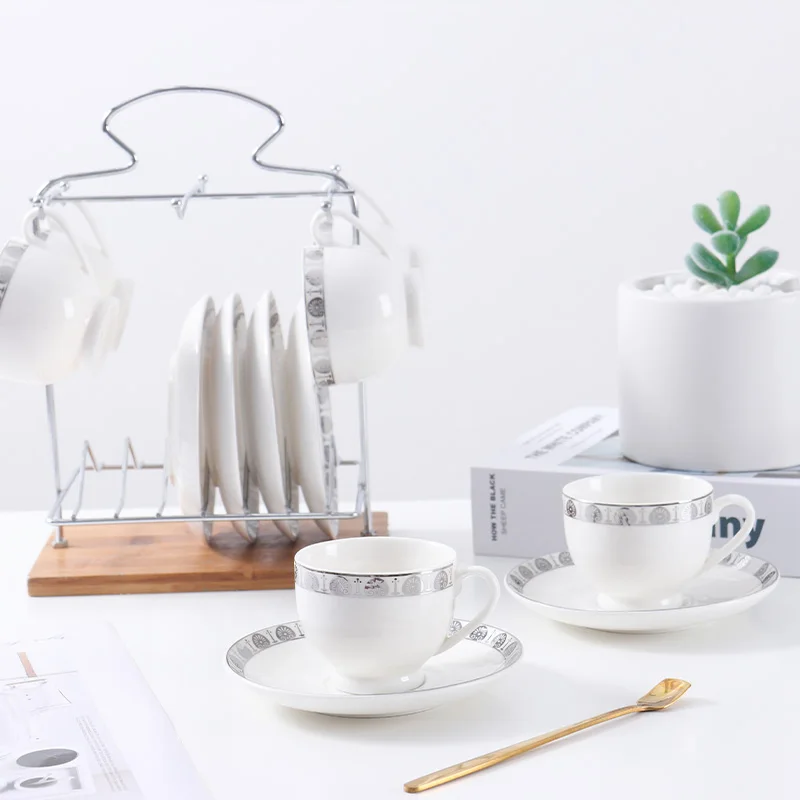 wholesale Arabic ethiopian coffee cup saucer 12pcs set with cup hanger stand