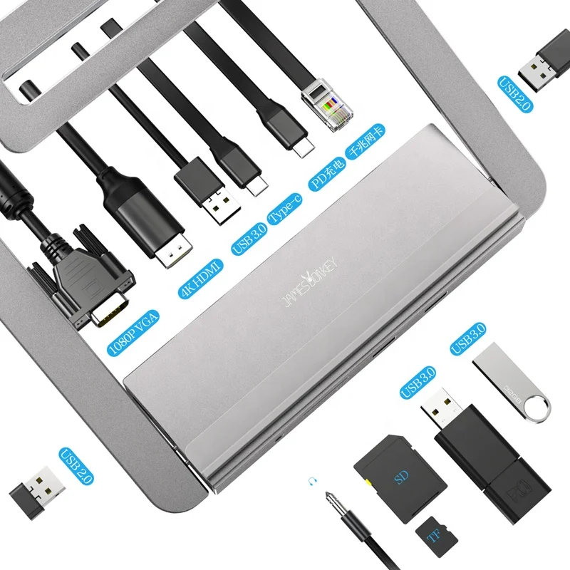 
Multifunctional 12 in 1 USB3.0 Laptop Stand Universal USB-C Adapter Hub Holder with SD USB 2.0 VGA RJ45 Multifunctional 12 in 1 USB3.0 Laptop Stand Universal USB-C Adapter Hub Holder with SD USB 2.0 VGA RJ45