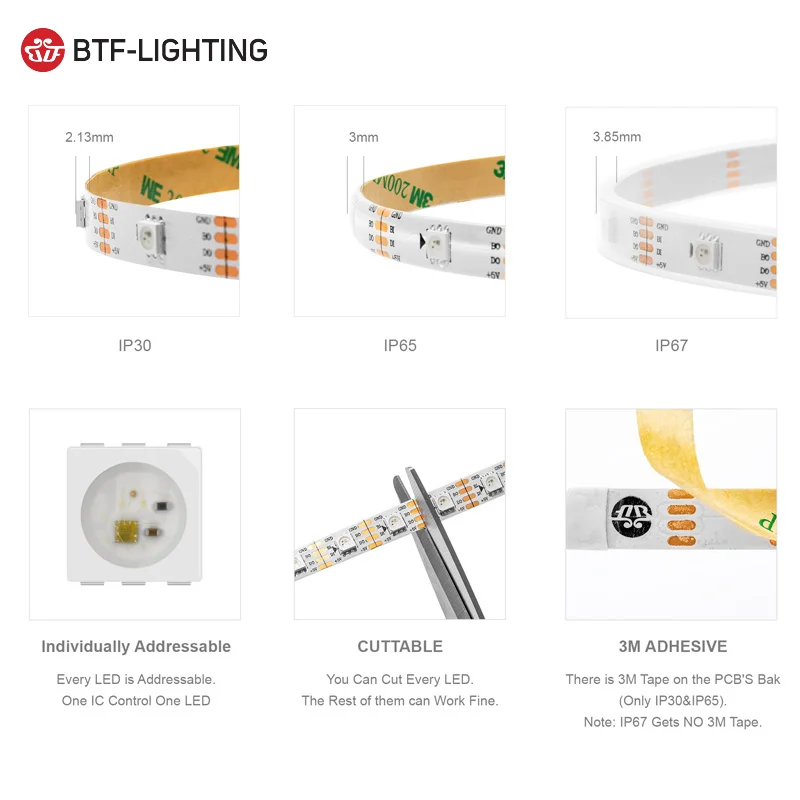 DC5V WS2813 4Pin Backup Data Wire Digital Addressable RGB Pixel Smart Led Strip Lights