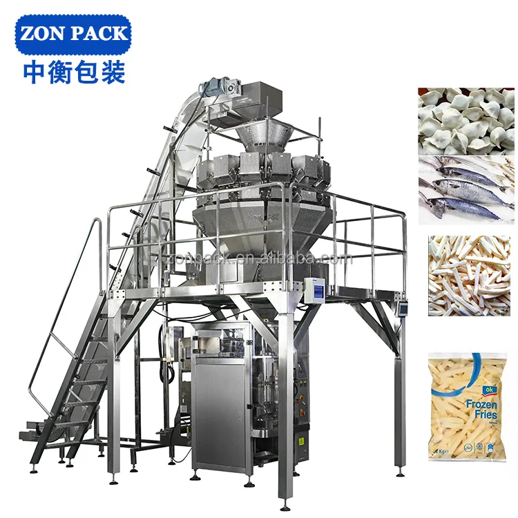 ZONPACK automatic multi head weigher frozen food packaging machine with fish shrimp weighing scales