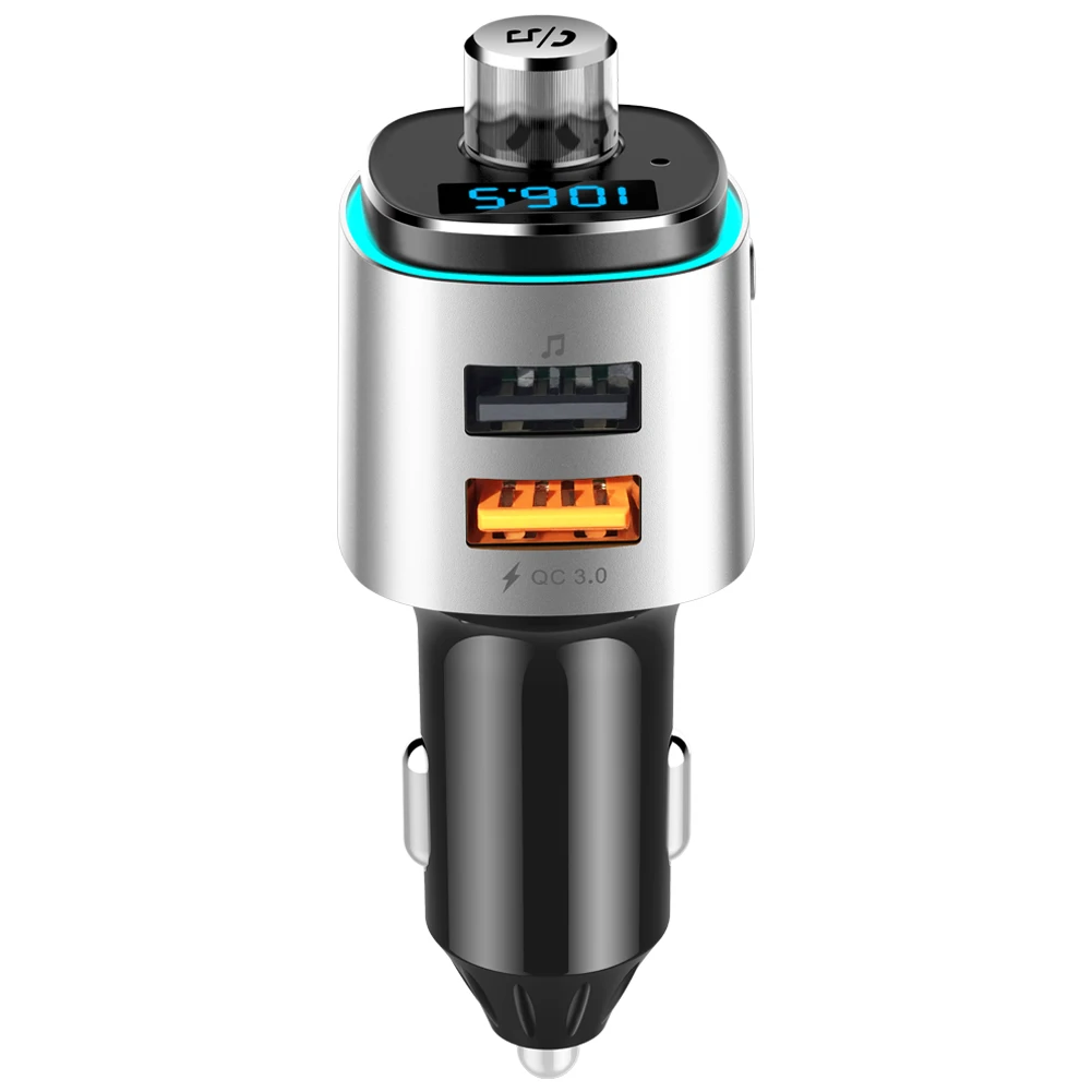 Автомобильное зарядное устройство с двумя USB-портами QC3.0 автомобильный FM-передатчик громкой связи для мобильного телефона дорожный адаптер