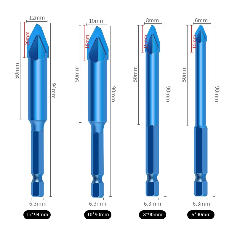 Hexagonal Multifunctional Carbide Tipped Drill Bit For Masonry Plastic Bricks Granite Glass Ceramic Metal Concrete Wood