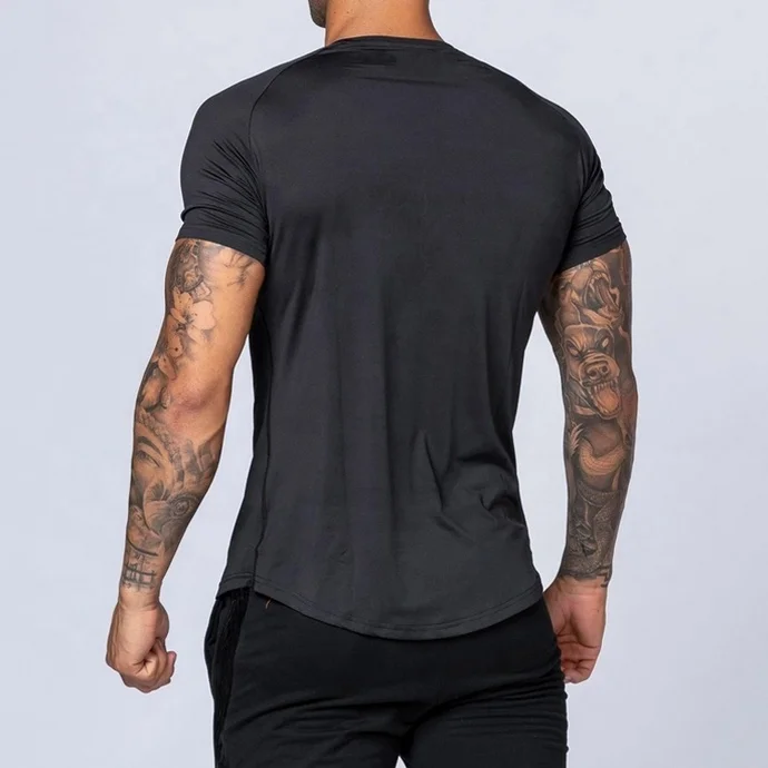 Elongated Gym T Shirt Longline Curved Hem OEM 95% Polyester 5% Elastane Men T Shirt