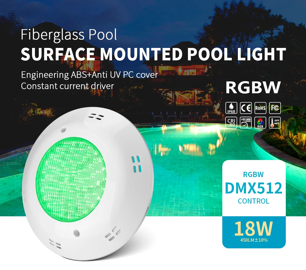 18W RGBW DMX512 control led color changing fiberglass pool companies
