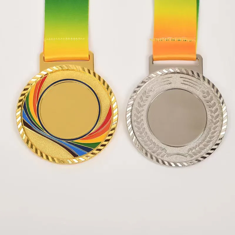 SP Custom Personalized Logo Plating Medal custom shiny gold plated blank metal medal with customized ribbon