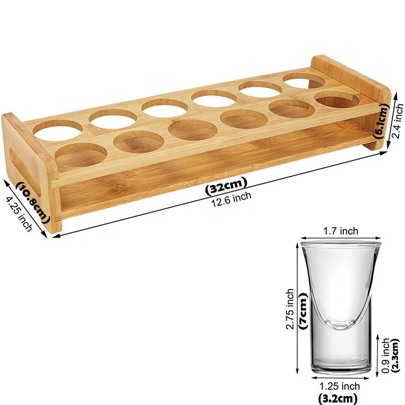 Bamboo Barware Tool  Beer Flight Board Whisky Liquor Shot Glass Tasting Serving Paddle Rack Wine Cup Holder Tray for Bar