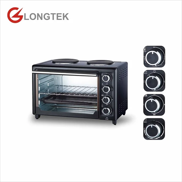 China household electric oven multi purpose electrical baking oven with Rotisserie, convection and two hot plates