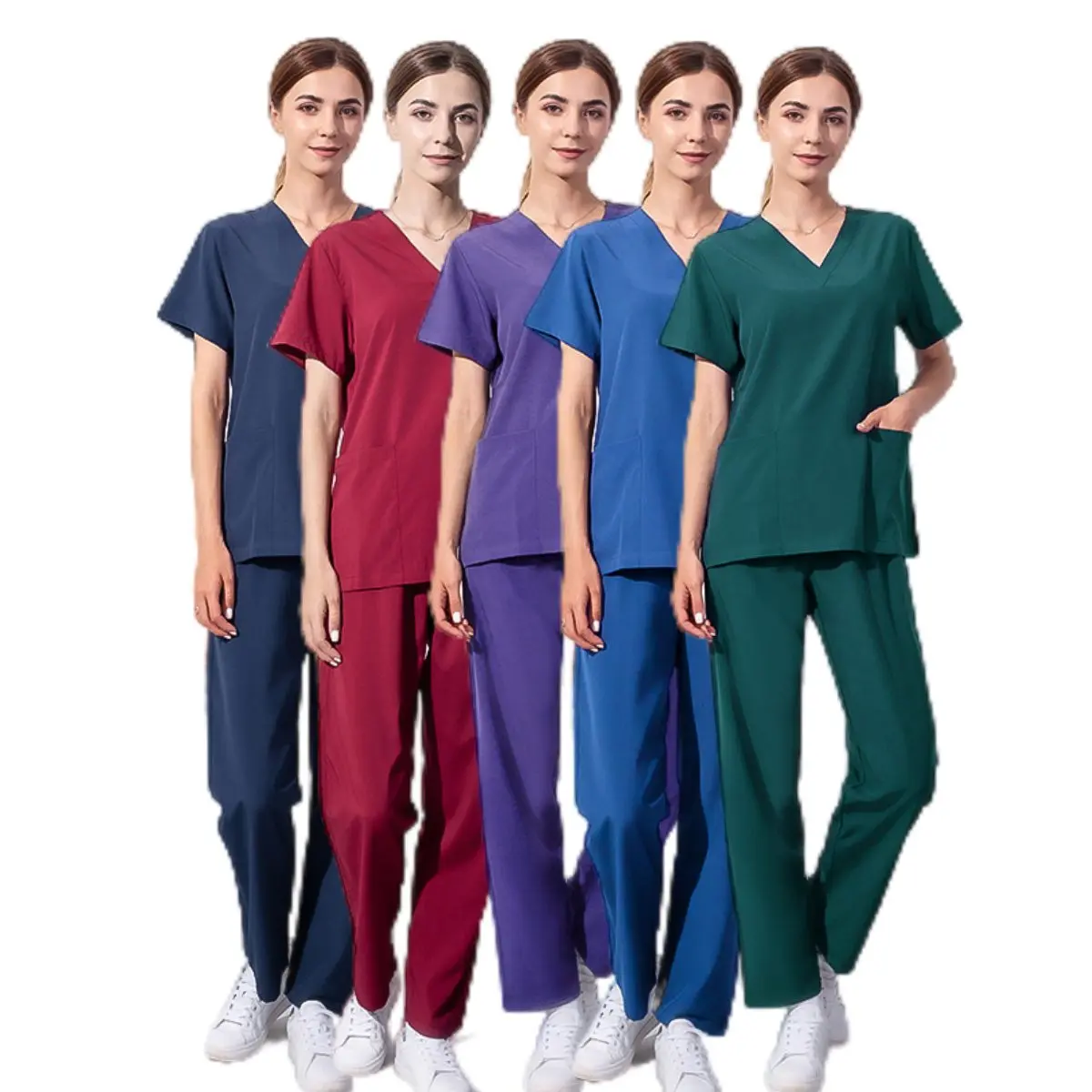 42021 Short Sleeves Medical Doctor Scrub Medical Clothes Stretch Pink Scrubs Uniform Hospital Nursing Uniform