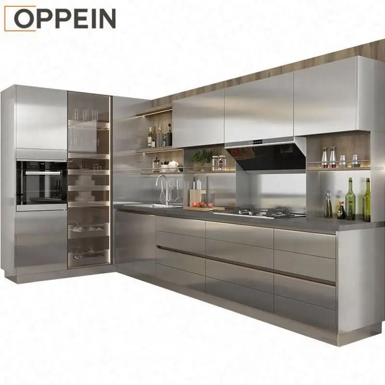 OPPEIN Professional Modern Smart Prefab U Shape Full Complete Integral Aluminum Alloy Stainless Kitchen Cabinets