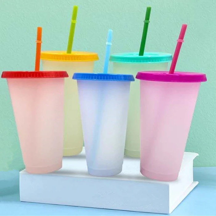 
Hot sale new design fashion popular creative Eco-Friendly custom 700ml plastic cold water color change cup with straw and lid 