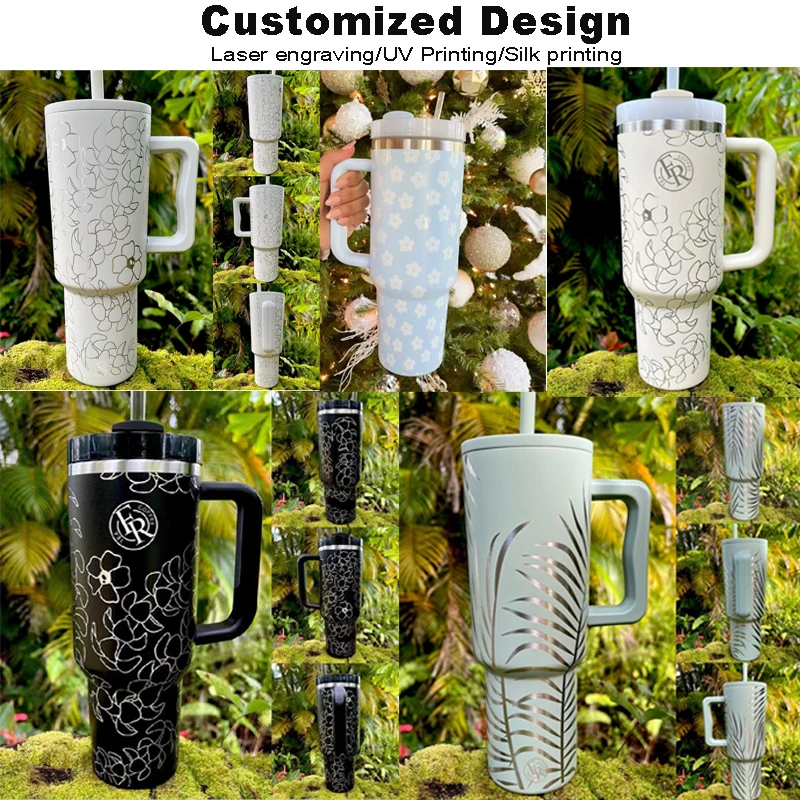 Promotion 40oz Leopard Print Tumblers Stainless Steel Sublimation 40oz Tumbler With Handle and Straw Lid Insulated