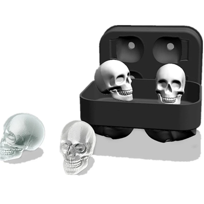Простой Съемный Многоразовый подарок на Хэллоуин 1 4 6 10 пустотелых 3D черепа форма силиконовая для льда мыла с крышками