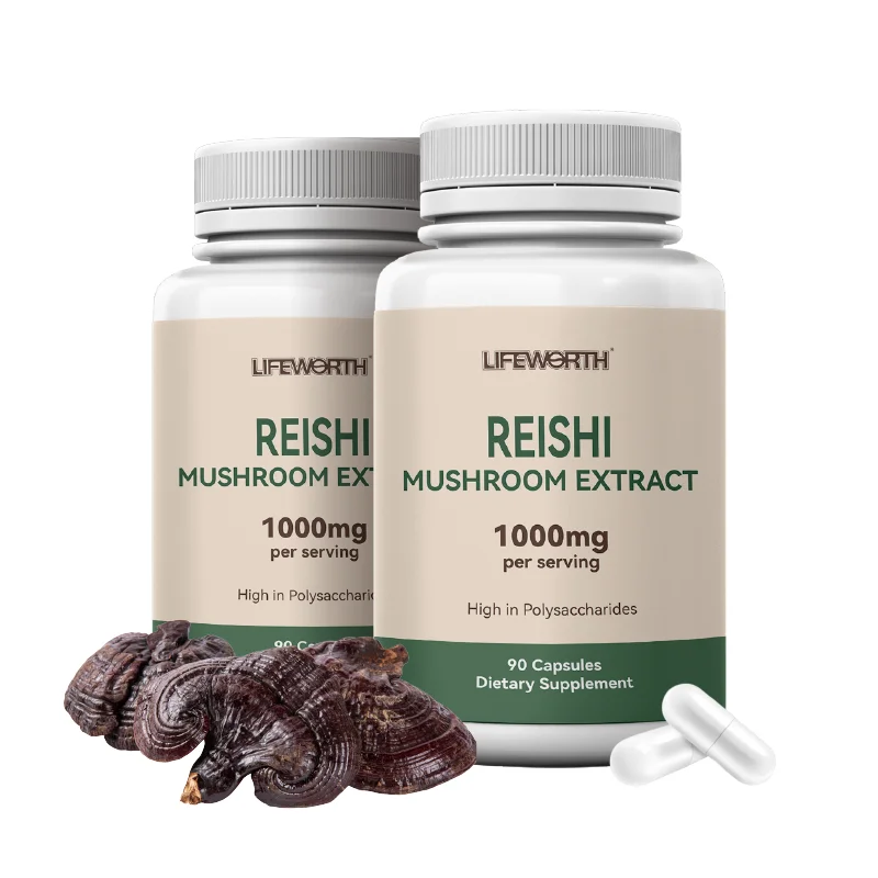 LIFEWORTH Red Reishi Capsules Organic Mushroom Extract Supplement