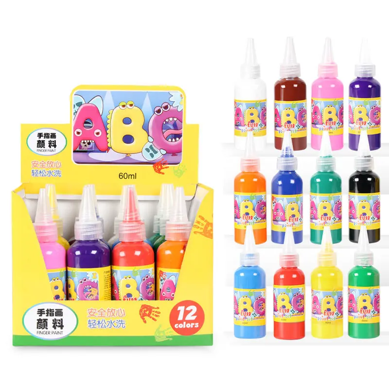 Non -Toxic Mutil 12 Colors Finger Paints Safe Art Painting Supplies Gift for Kids