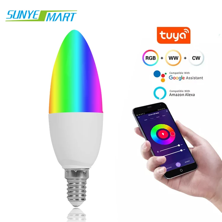 Smart phone controlled tuya good quality new version E14 Colorful change color wifi smart candle light bulb led lamp
