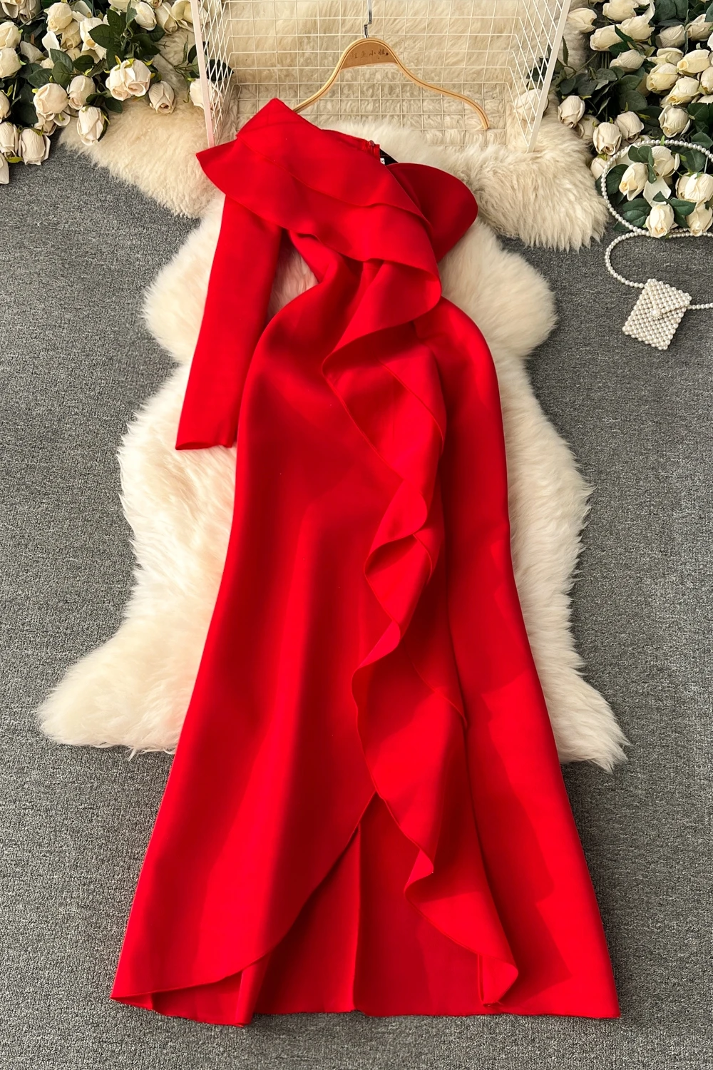 Plus Size High Quality American Style Midi Dress For Women Empire Ruffled Lace Vestidos Ladies Evening Dresses Clothes Women