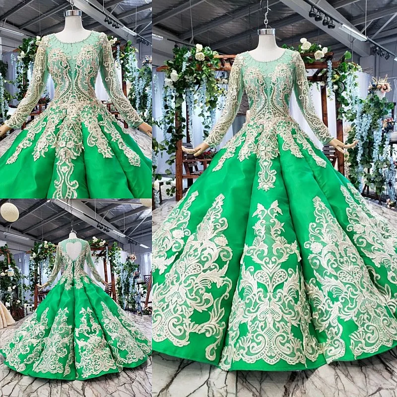 Muslim Wholesale Cheap Luxury Full Sleeve Bridal Ball dress  Sequins Lace Wedding Dress Big ball  Wedding Bridal Gowns